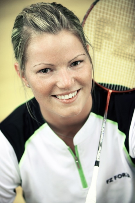 Christinna Pedersen in badminton outfit.