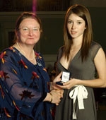 Heather Olver receiving the Full Blues award for outstanding achievements at an international level of badminton play.
