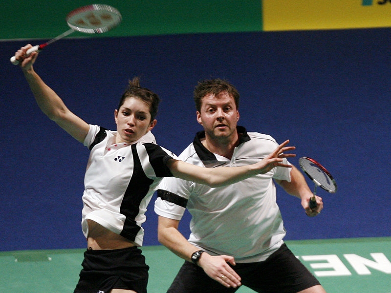 Heather Olver and mixed doubles partner Anthony Clark.