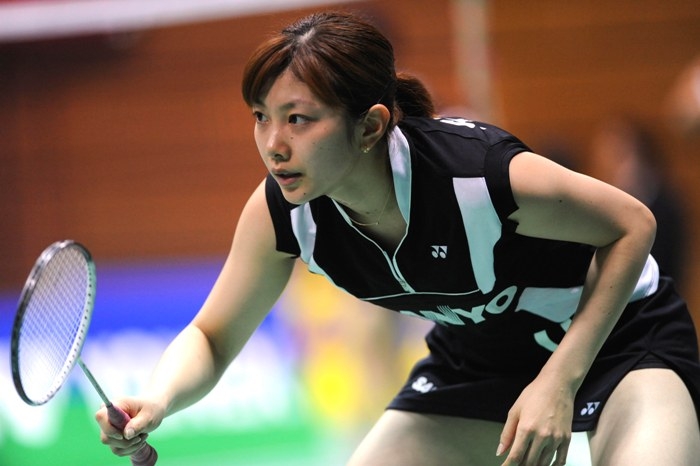 Reiko Shiota in badminton ready position.