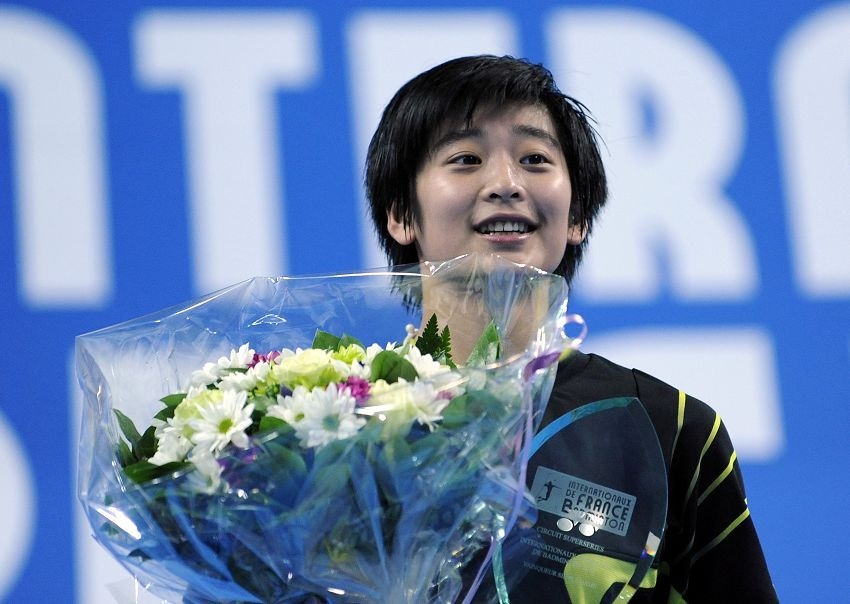 Wang Lin at the Badminton Super Series France finals.